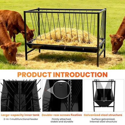 Pasture Hay Feeder 70 Gallon, Heavy-Duty Hay Grain Livestock Feeder, Carbon Steel Metal Goat Hay Feeder for Sheep, Calf, Cow and Horse, Quick to Assemble - color: Black