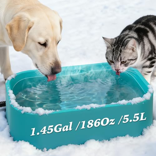 1.45 Gal/5.5L Heated Water Bowl, Extra Large Heated Dog Bowls for Outside, Safety Listed Heated Pet Bowl with Anti-Chew Cord for Dog & Cat Drinking Water in Winter, BPA-Free, Anti-Slip Base(Blue) - color: Blue