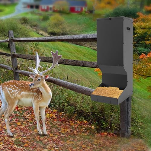 Hanging Deer Feeder, 11 Gallons Heavy Duty Livestock Feeder Dispensers with Handles, Hanging Livestock Feeding Station for Deer, Horses, Cattle, Sheep