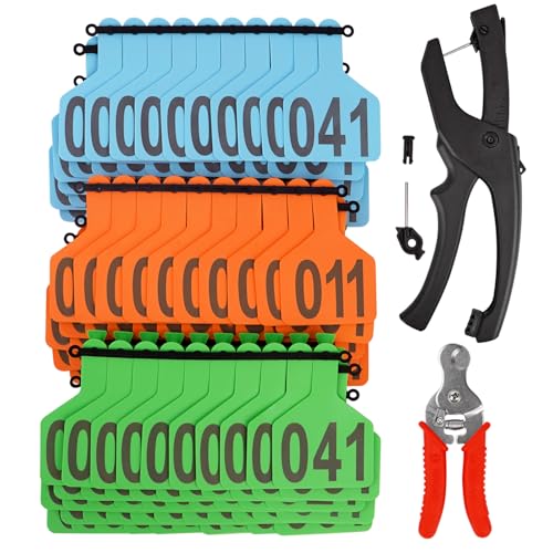 150Pcs Z Tags 1-Piece Cattle Ear Tags with Number 001-050 for Livestock Sheep Goat Pig Dog Deer,Cattle Tags with Professional Ear Tagger Applicator and Remove Plier