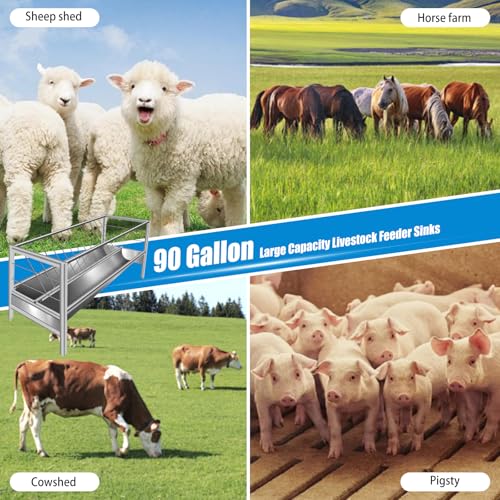 90 Gallon Goat Hay Feeder No Waste, 2 in 1 Hay Feeder for Goats with 30-GAL Feed Pan & 60-GAL Hay Rack, Livestock Hay Feeder for Feeding Goat, Sheep, Horse Indoor & Outdoor (Stainless Steel) - style: Stainless Steel