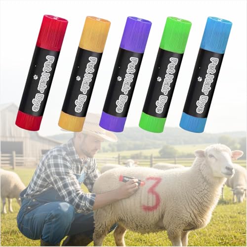 Livestock Marker Crayons for Farm Animals - Non-Toxic Color Sticks for Temporary Identification on Pig, Cow, Goat & Sheep, Washable, 5 Colors (Red/Blue/Green/Yellow/Purple)