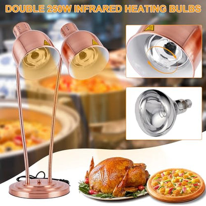 Food Warmer Lamp Heat Lamp with Bulbs for Food Heating Lamp Commercial Food Buffet Warmer Lamp Restaurant Food Service - color: Red Copper