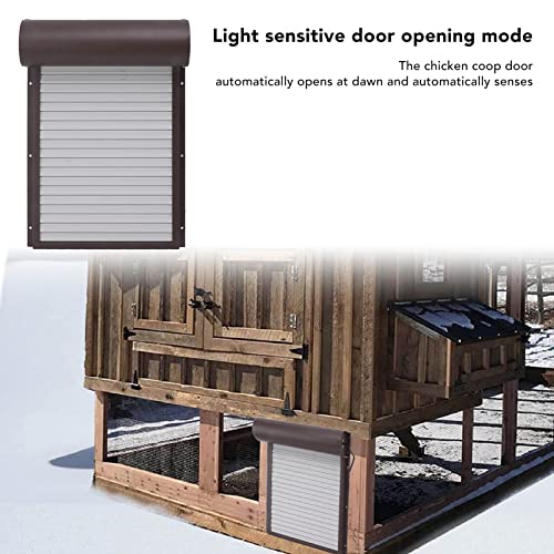 Automatic Solar Powered Chicken Coop Door with Light Sensing and Timer, Metal Iron Auto Chicken House Protection Door for Duck Goose, Remote Control, with LED Clear Dosplay (Brown)