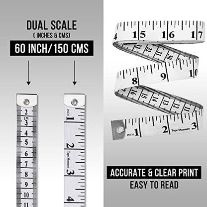 Pack of 2 Fabric Tape Measure White, Measuring Tape for Body |Soft Measuring Tape for Sewing Cloth & Weight Loss Medical Body Measurement Nursing Craft 60 inch,150 cm - color: White