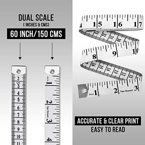 Pack of 2 Fabric Tape Measure White, Measuring Tape for Body |Soft Measuring Tape for Sewing Cloth & Weight Loss Medical Body Measurement Nursing Craft 60 inch,150 cm - color: White