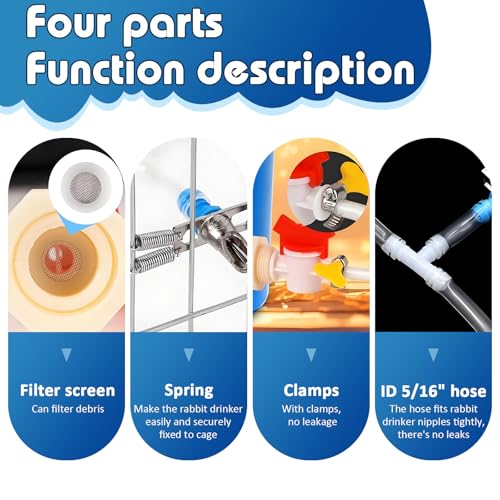 Automatic Rabbit Nipple Drinker Kit, 12 Sets No-Leak Water Nipples with 19FT Hose & Installation Tools, Steel & ABS Bite-Proof Watering System for Rabbits, Poultry, Chinchillas & Small Caged Animals