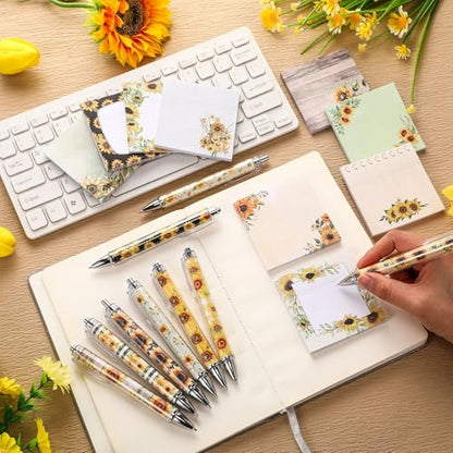 18 Pcs Sunflower Desk Accessories, 9 Pads Cute Sticky Notes, 9 Kawaii Pens, 3 x 3 Inches Notepads Memo Pad for Office Supplies Meeting Students School Decor Teacher Gifts - style: Sunflower