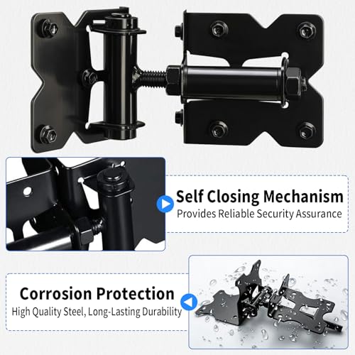 K Kasonic Self Closing Gate Hinges, Heavy Duty Door Hinges Hardware Kit for Vinyl/PVC/Wooden Fence Gates, 90 Degree Adjustable, Fits 3/4" to 1" Gap with Adjuster Tool and Screws