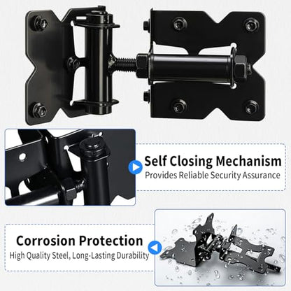 K Kasonic Self Closing Gate Hinges, Heavy Duty Door Hinges Hardware Kit for Vinyl/PVC/Wooden Fence Gates, 90 Degree Adjustable, Fits 3/4" to 1" Gap with Adjuster Tool and Screws