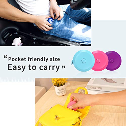 DiCUNO 60-Inch 1.5 Meter Soft and Retractable Tape Body Tailor Sewing Craft Cloth Dieting Measuring Tape (3 Pcs of Purple Sky-Blue Cherry-Pink with Soft Tape) - color: 3 Colors (Purple/Sky Blue/Pink)