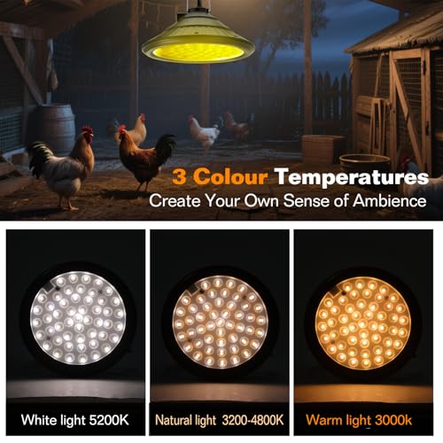 Solar Chicken Coop Light with Timer | Three-Color Dimmable LED, IP66 Waterproof Hanging Ceiling Pendant Light Suitable for Poultry Farms,Coops,Patio,Camping,Garage etc - color: 1pcs