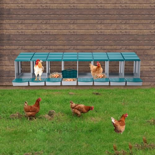 Chicken Nesting Boxes, 8 Compartment Nesting Boxes for Laying Eggs, Roll Away Nesting Box Egg Collection Tray, Wall Mount Poultry Roll Away Chicken Laying Boxes (Green) - color: 8 Compartment Nesting Boxes (Green)
