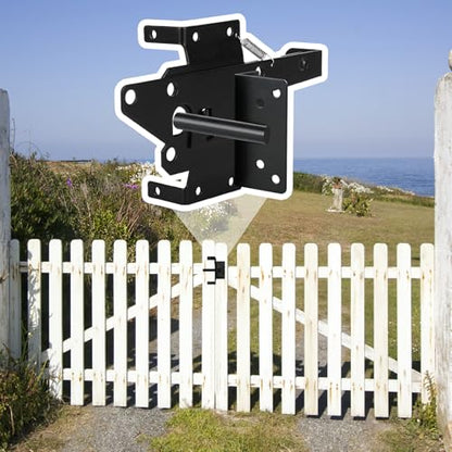 Self-Locking Gate Latch – Heavy-Duty Post Mount Automatic Lock for Wood/PVC Fence Gates Includes Fasteners – Secure Locking Hardware for Pool, Yard, Garden, Outdoor Use-1p&2p (1, Black)