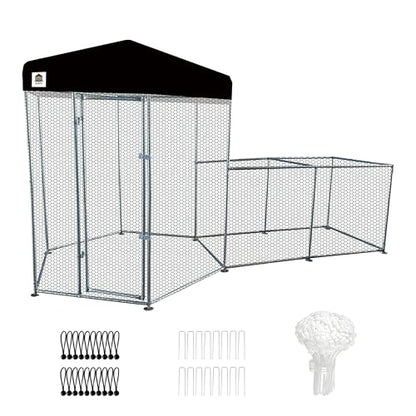 Hexagonal Metal Chicken coop with Cover for Yard, 12.5x6x7.5ft Large Chicken Run for 8 Chickens, Walk-in and Weatherproof Design Duck Pen, Thickened Black UV Protection Cover - size: 150.0"L x 90.0"W x 71.0"H