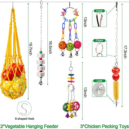 11PCS Chicken Toys for Coop Accessories - Chicken Xylophone Toy, Chicken Mirror, Chicken Ladder Bridge, Coop Swing, Vegetable Hanging Chicken Feeder, Chewing Foraging Toys, Gifts for Hens - size: 11pcs