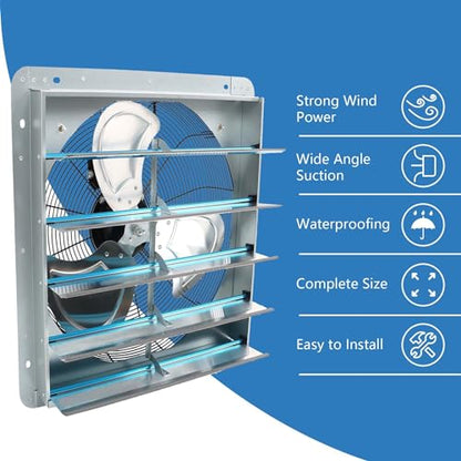 10 Inch Shutter Exhaust Fan, Exhaust Fan Wall Mounted with Mesh Screen, Suitable for Factories, Basements, Warehouses, Chicken Coops, Car Parks - size: 10 Inch