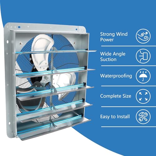20 Inch Shutter Exhaust Fan, Exhaust Fan Wall Mounted, Suitable for Factories, Basements, Warehouses, Chicken Coops, Car Parks - size: 20 Inch