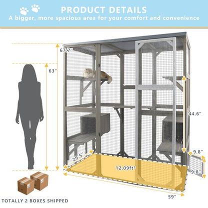 Ketive Catio Outdoor Cat Enclosure Large Window Cat House Walk in Kitty Cage with Multi-Level Platforms, Waterproof Roof for Mulitiple Cats (59" L x 29.5" W x 67.7" H) - size: 59.0"L x 29.5"W x 67.7"H