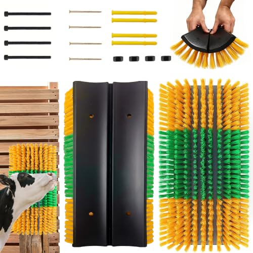 Livestock Scratching Brush 2 Pack for Cattle, Horses and Goats, Bendable Cow Scratcher, Goat Scratching Post and Horse Scratcher with Durable Nylon Bristles and 8 Stainless Steel Screws - color: HORSE-BRUSH01