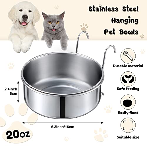 mumufy 6 Pieces Stainless Steel Hanging Water Bowls with Holder Detached Anti Spill Pet Metal Bowl Cage Kennel Crate Food Bowl(16 x 6 cm) - size: 20 oz