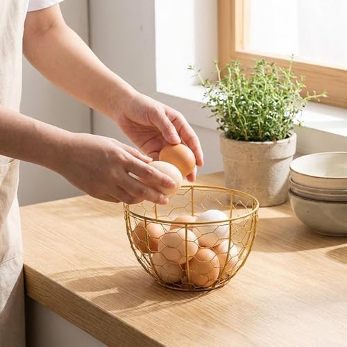 Chicken Egg Basket with Ergonomic Handles Farmhouse Storage Egg Collection Vegetable Fruit Organizer Metal Mesh Suitable for Home Decoration, Gray