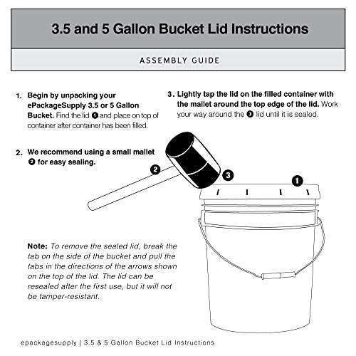 ePackageSupply White 5-Gallon Bucket with Lid | Made in USA | Food Grade | Heavy-Duty Extra Durable Plastic Bucket | Multi-Use Food Grade Buckets with Lids | Easy Stack and Store | BPA Free | 25 Pack | Airtight Gasketed Tear Strip Lid, Heavy-Duty 90 Mil H