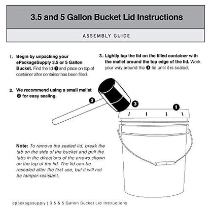 ePackageSupply White 5-Gallon Bucket with Lid | Made in USA | Food Grade | Heavy-Duty Extra Durable Plastic Bucket | Multi-Use Food Grade Buckets with Lids | Easy Stack and Store | BPA Free | 45 Pack | Airtight Gasketed Tear Strip Lid, Heavy-Duty 90 Mil H