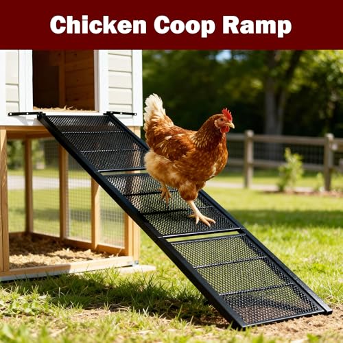 Chicken Coop Ramp 47.4″L,Metal Chicken Coop Accessories and Ladder for Henhouse Backyard or Farm with Length Adjustable Coop Ramps for Feet Problem or Cannot Fly Chickens Sturdy Black