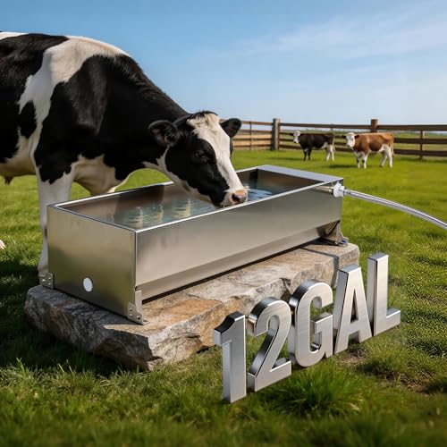 12Gal Automatic Livestock Water Trough, Stainless Steel Auto Dog Water Bowl Dispenser with Float Valve Kit, Self Filling Livestock Waterer Outdoor Extra Large Bowl for Dog Horse Goat Cow - size: 12 Gal