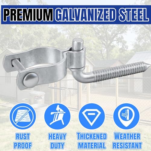 2 Pack Farm Gate Hinge Set, 5/8'' x 2'' Chain Link Fence Frame Gate Post Female Hinge, 5/8" x 4-1/2" Wood Post Male Lag Screw Hinge Pin for Fence Posts