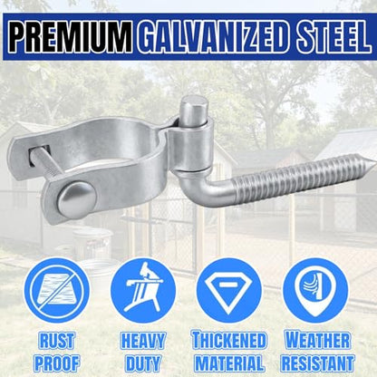 2 Pack Farm Gate Hinge Set, 5/8'' x 2'' Chain Link Fence Frame Gate Post Female Hinge, 5/8" x 4-1/2" Wood Post Male Lag Screw Hinge Pin for Fence Posts
