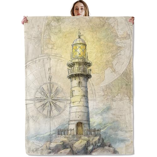 Vintage Lighthouse Blanket, Soft Cozy Lightweight Nautical Coastal Ocean Throw Blanket for Women Men Boys, Sofa Couch Bed 50x60 Inch Flannel Blankets for Travel Decor Gifts - color: Lighthouse48, size: 50×60 Inch
