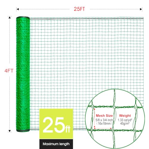 Deer Fence, RIFNY 4 x 25 FT Plastic Mesh Fencing Netting for Garden Outdoor Yard, Temporary Fence to Protect Plants Fruit and Ideal for Deer Dogs Chicken (Green) - size: 4 x 25 FT