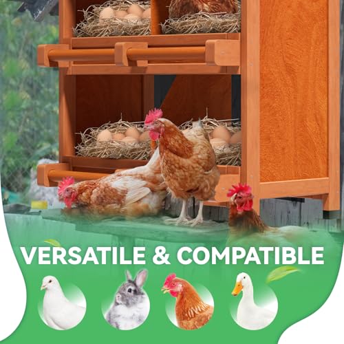 2-Tier Chicken Nesting Box, 4 Compartment Wooden Nesting Box for Chickens with Waterproof Roof, Non-Slip Stable Base, Heavy Duty Chicken Laying Boxes for Hens, Duck, Poultry, Bird, Orange - size: 28.2"L x 12.6"W x 29.8"H