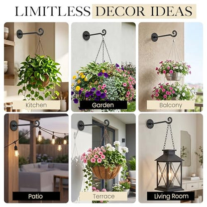 RTZEN Plant Hangers Outdoor or Indoor - Wrought Iron Metal Hanger Indoor Hook - Heavy Duty Wall Bracket Hooks for Hanging Plants Baskets Lanterns Bird Feeders - 2 Pack (Black Swirl Hooks 7.5") - size: 7.5 Inch, style: Swirl Hooks