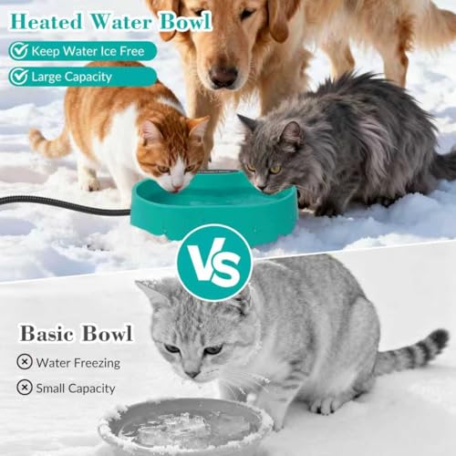 Large Heated Pet Water Bowl for Dogs, 3.7L Heated Dog Bowl Outdoor Heated Water Bowl for Cats,Chicken, Heated Dog Water Bowl -Keep Water Warm in Winter,35W Thermostatic Control and Anti Chew Cord - size: Oval 3.7 Litres