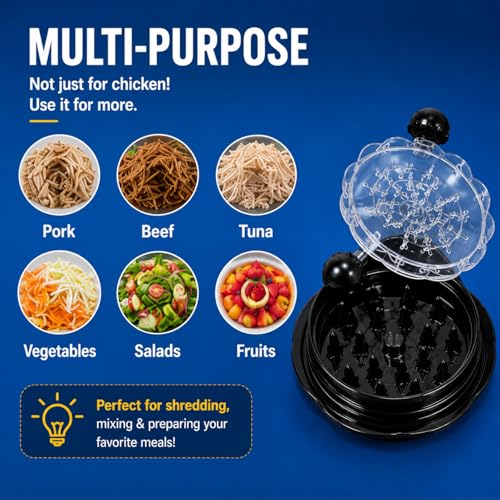 Premium Large Chicken Shredder Tool with Suction Base 2026 – Twist Meat Shredder with Ergonomic Handle & Anti-Slip Grip – Transparent Lid for Easy Shredding Chicken & Beef - color: Black
