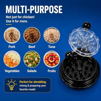 Premium Large Chicken Shredder Tool with Suction Base 2026 – Twist Meat Shredder with Ergonomic Handle & Anti-Slip Grip – Transparent Lid for Easy Shredding Chicken & Beef - color: Black