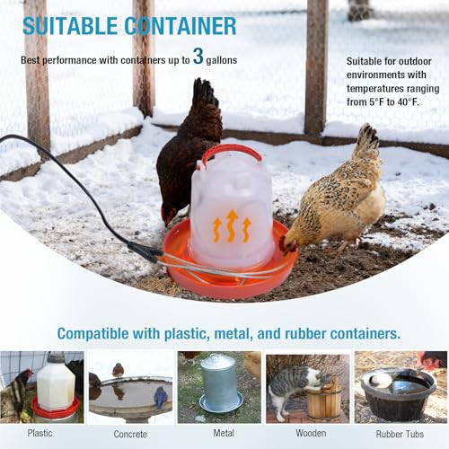 Chicken Water Heated Cord 2 Pack, 39W Chickens Water Heater for Winter, Freeze Proof Chicken Waterer Heater with Long Heating Cord 4FT for Poultry Like Chickens Geese Ducks and Small Animals