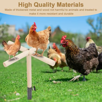 Chicken Perch Toy for Coop - Wooden Stand with Metal Plug - Backyard Poultry Accessory for Roosters, Chicks, Parrots - Fun Chicken Coop Swing