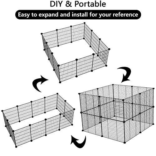 C&AHOME Pet Playpen, Small Animals Supplies, 16 Panels Exercise Playpens Cage, C Grids Portable Yard Fence Indoor, Ideal for Guinea Pigs, Pet Products, DIY Metal Yard Fence, 12" × 15" Black UPPM3416B - color: Black, style: 16 Panels