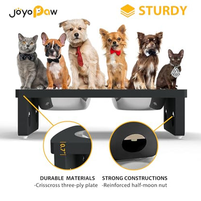 Elevated Dog Bowls, Bamboo Raised Dog Bowl for Small Dogs & Cats, with 2 Stainless Steel Bowls (4'' Tall-20oz Bowl, Black) - color: Black, size: Small: 4'' Tall-20 oz Bowl