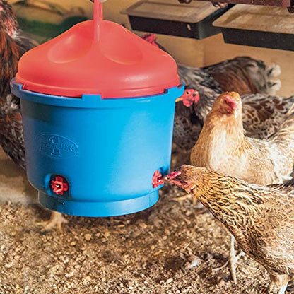 Premier 1 All-Season Heated Poultry Waterer for Chickens & Ducks – 3 Gallon | 100W thermostat keeps water unfrozen to -20°F. Quick-fill cap, 3 recessed nipples, 16 ft detachable cord. Up to 35 birds.