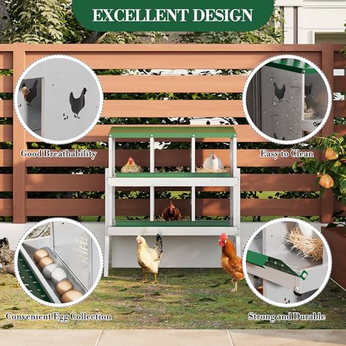 Chicken Nesting Box,6 Compartments Galvanized Steel Metal Chicken Laying Box with Roll Out Egg Collection,Wall Mount Chicken Nesting Boxes,Easy Egg Collection, Hen Roosting Boxes - color: Green, size: 6 Holes with Legs