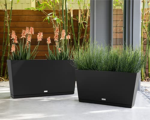 Veradek Midori Long Trough Planter (Black, 31 inch - 2 Pack with 2 Saucer Trays) - color: Black, size: 31 inch - 2 pack with saucers
