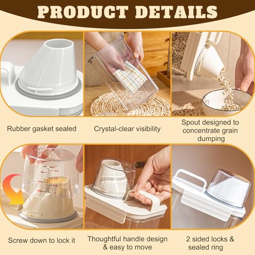Upgraded Cereal Storage Container Set of 2 - 1600ML (54oz) Airtight Food Storage Organizer with Pour Spout & Measuring Cup for Rice, Flour, Sugar, Oatmeal, Pet Dog Cat Bird Food Dry Food Keep Fresh