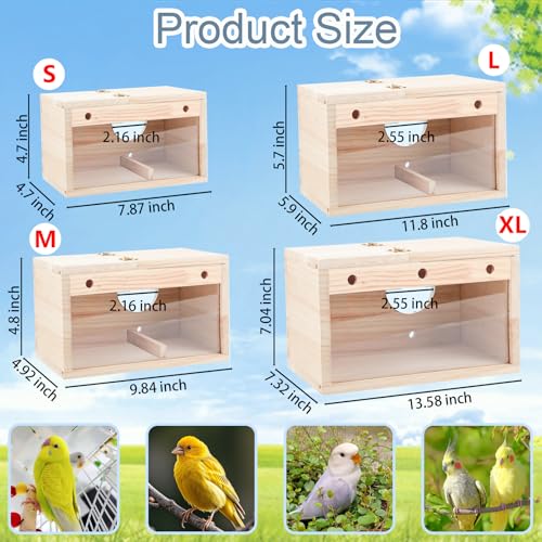 Tfwadmx Parakeet Nesting Box, Transparent Bird Nest Breeding Box, Wood Parrot Nest Box with Perch Bird Cage House for Cockatiel Lovebirds Budgie Canary Finch(S) - color: S
