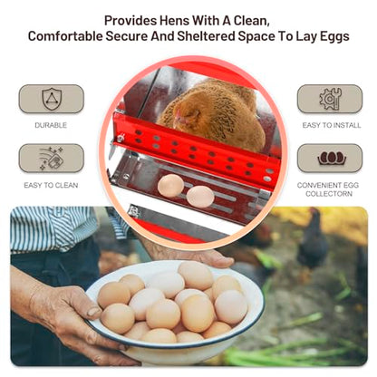 2 Tiers Chicken Nesting Boxes, 6 Compartments, Metal Egg Laying Boxes with Protective Collection Lids, Roll Out Nesting Box, Easy to Assemble, Ideal for Hens, Ducks, Chickens, and Other Poultry - color: Red, size: 6 holes