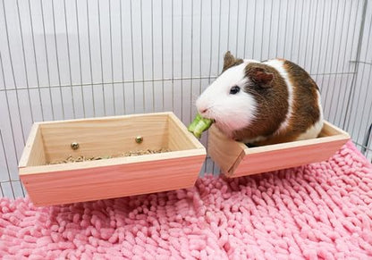 2 Pcs Guinea Pig Feeder Box, Wooden Small Animal Food Feeder, Hanging Rabbit Food Bowl, Small Animal Cage Accessories, Suitable for Rabbit Bunny Chinchilla Guinea Pig Hamster